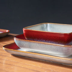 Vancasso Red Square Kiln Change Glaze Tableware Set