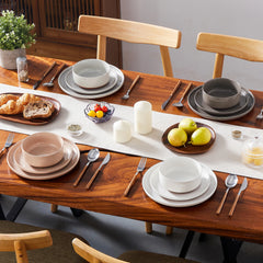 MALACASA TARA Curved Edge Sesame Glaze Stoneware Plates Set