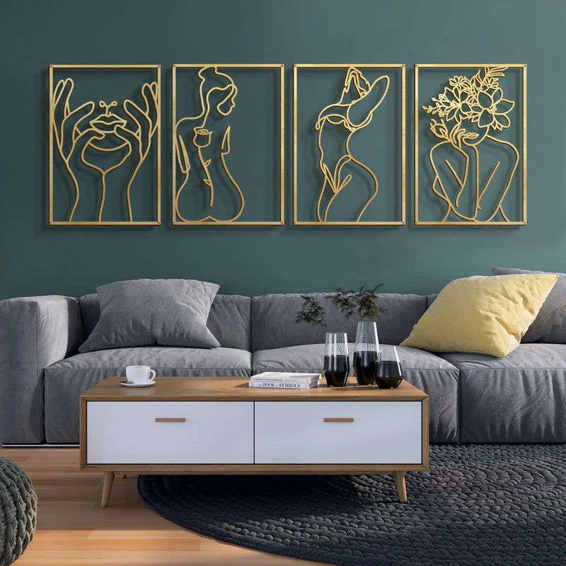 4 Pack Gold Wall Art Décor Minimalist Décor