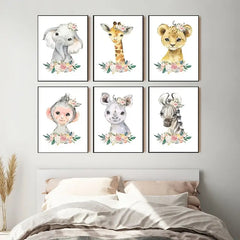 Cute Animal Flower Wall Art Posters 12x8inch