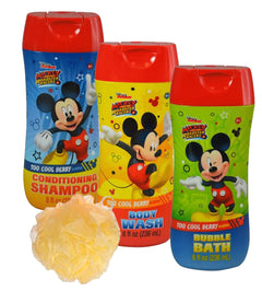 Disney Mickey Mouse 4pc Bathroom Collection! Includes Body Wash Shampoo Bubble Bath & Bath Scrubby!