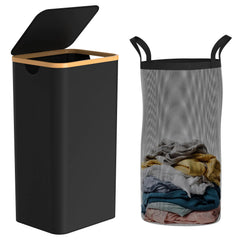 Slim Laundry Hamper with Lid 100L (26.4 Gallon) Black Narrow