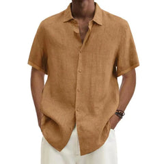 V-neck Button Cotton And Linen Solid Color