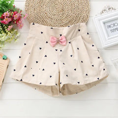 Summer Girls' Bowtie Casual Shorts (Kids' Clothing)