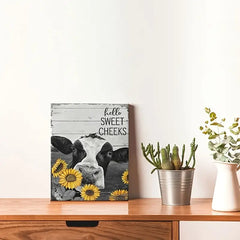 Country Cow Sunflower Canvas Wall Art Decor (8x12in)