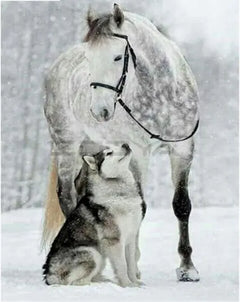Diamond Painting of Horses and Wolves Wall Art