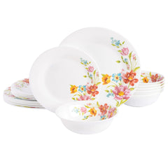 Ultra Break and Chip Resistant Dinnerware Set Round: Service for 6 (18pcs) Red Floral