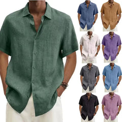 V-neck Button Cotton And Linen Solid Color
