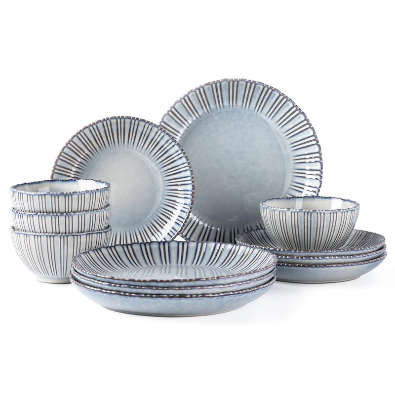 Handmade Reactive Glaze Plates and Bowls for 4 (12pcs)