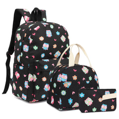 Fuyicat Owl School Backpack Set for Girls 3-in-1 Kids Teens Elementary Middle School Bags Bookbag with Lunch Bag Pencil Case