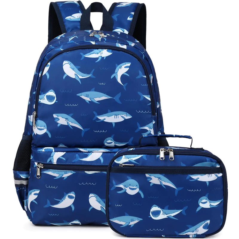 DSIUE School Backpack for Boys Shark Boys backpack with Lunch Box Bookbag for Boys Kids Backpacks for Elementary School Student