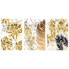 Abstract Black Plants with Golden Leaf Wall Art (3pcs)