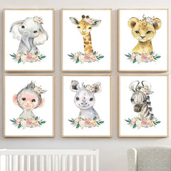 Cute Animal Flower Wall Art Posters 12x8inch